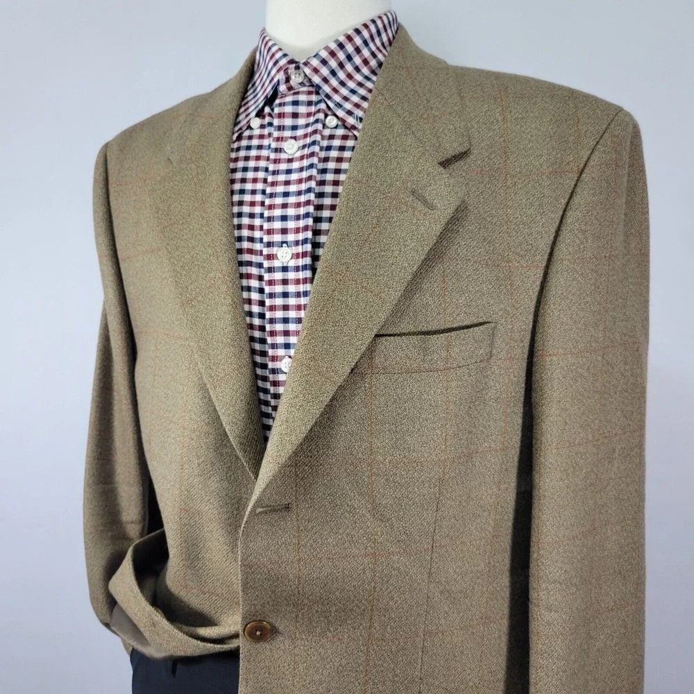 Brandini Le Collezioni Men Sport Coat Blazer Three Button Flannel Plaid Wool 42L